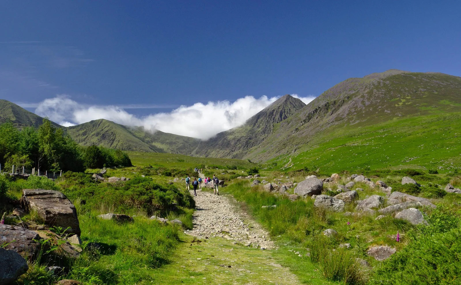 Carrauntoohil rises at the back right of Hag’s Glen in County Kerry
